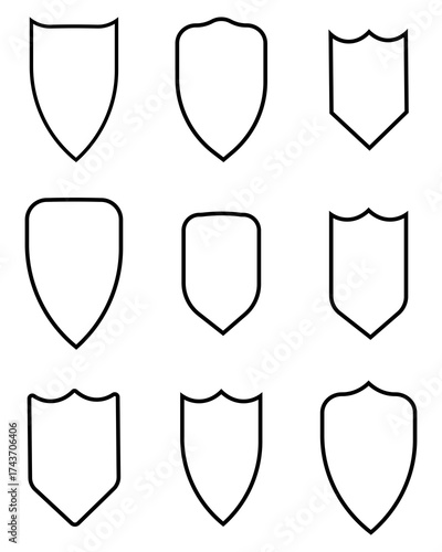 These minimalistic black vector shields are ideal for graphic designers, logo creators, and digital artists seeking clean, editable shapes for professional projects.