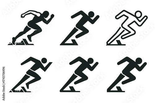 Sprint Logo Variations. Powerful sprint. Set Logo of Powerful sprint: Starting blocks. harmonious logo variations of the same emblematic concept, each with