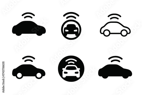 Autonomous Car Logos. self-driving cars. Set Logo of self-driving cars: Autonomous Car Silhouette. harmonious logo variations of the same emblematic concept,