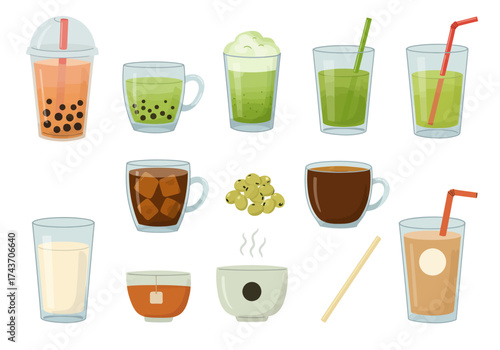 Assorted Drinks Collection Bubble Tea, Coffee, and More