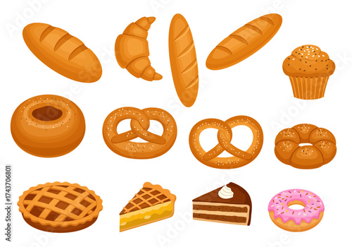 Assortment of Delicious Bakery Goods on White Background