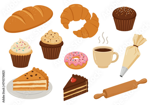 Sweet Treats Collection of Baking Goods and Desserts Illustrations
