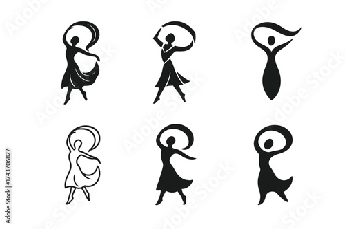 Stress Relief Dance Logos. Dance as a form of stress relief and relaxation. Set Logo of Dance as a form of stress relief and relaxation: Flowing ribbon /