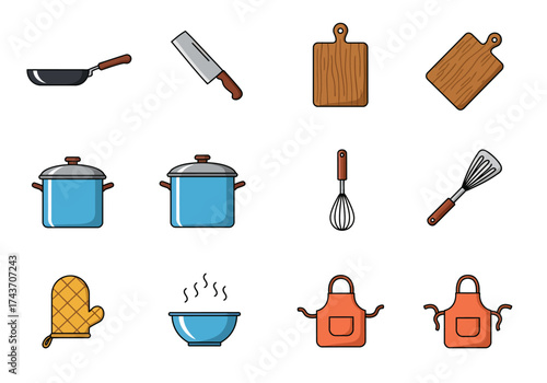 Kitchen Tools and Utensils Cartoon Icons for Cooking Projects
