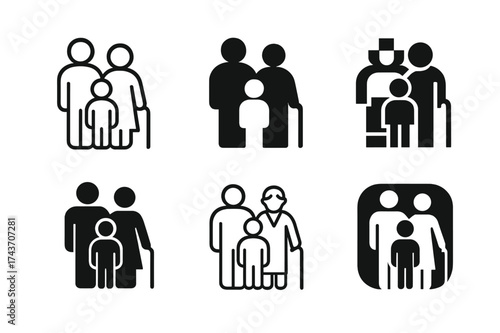 Cultural Family Logos. Family traditions across cultures. Set Logo of Culture: multi-generational family icon. harmonious logo variations of the same