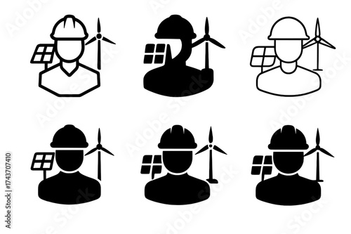 Renewable Energy Logos. Career opportunities in the renewable energy sector. Set Logo of Careers: renewable energy engineer icon. harmonious logo variations of