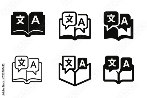 Linguist Logo Variations. Translators or interpreters working with languages. Set Logo of Translators or interpreters working with languages: Open dictionary /