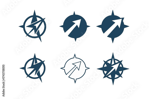 Startup Mentor Logos. Business mentoring and guidance for startups. Set Logo of Business mentoring and guidance for startups: guiding compass. harmonious logo