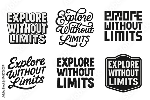 Diverse Lettering Grid. Explore Without Limits. Set lettering. harmonious lettering variations of the same emblematic concept, each with different artistic