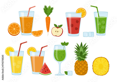 Colorful Assortment of Fresh Fruit Juices and Smoothies