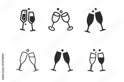 Digital Champagne Logos. Digital champagne flute services. Set Logo of Digital champagne flute services: pair of digitalized glasses. harmonious logo