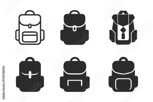 Backpacking Logo Variations. Backpacking Journey. Set Logo of Backpacking Journey: backpack. harmonious logo variations of the same emblematic concept, each