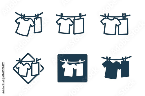 Clothesline Logo Variations. Hanging up clothes immediately after laundry. Set Logo of Hanging up clothes immediately after laundry: Clothesline. harmonious