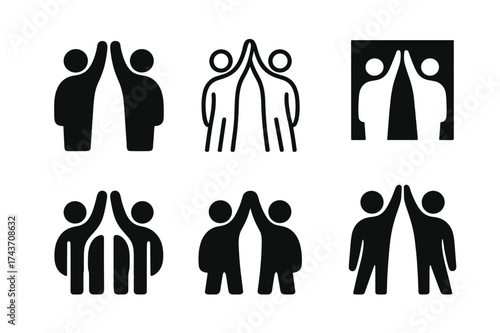 Harmonious Friendship Logos. Friendship and self-expression. Set Logo of Friendship and self-expression: Two people high-five. harmonious logo variations of