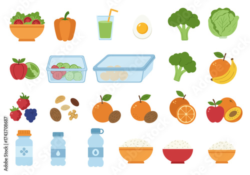 Healthy Eating Icons Balanced Diet and Nutrition Choices