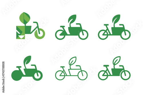 Eco-Friendly Logo Variations. Sustainable living and eco-friendly products. Set Logo of Sustainable living and eco-friendly products: Electric cargo bike.
