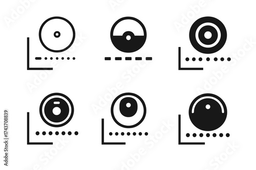 Robot Vacuum Logos. Robot vacuums. Set Logo of Robot vacuums: Virtual boundary / no-go line. harmonious logo variations of the same emblematic concept, each