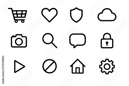 Uniform Icon Set. Equal spacing between icons and equal margins on the edges. Uniform icon size across the set