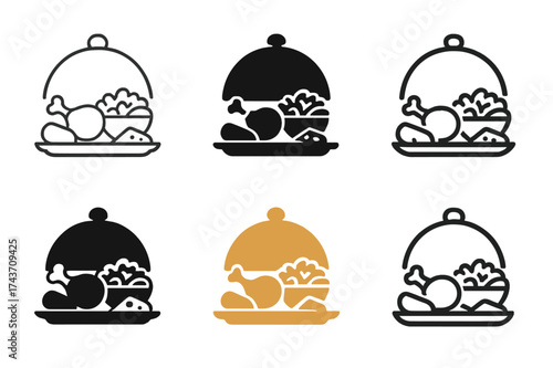 Buffet Logo Variations. Cooking for large groups and parties. Set Logo of Cooking for large groups and parties: Buffet spread. harmonious logo variations of