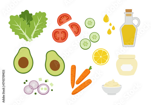 Fresh Salad Ingredients A Colorful Culinary Vector Illustration