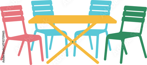 Colorful Outdoor Table and Chairs - Vector Illustration