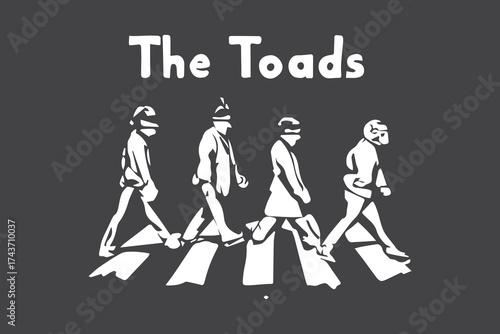 The toads crossing the road in white on a gray background T shirt design vector illustration