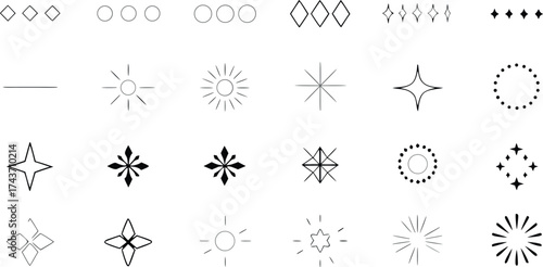 Array of symbolic designs evoking wonder, magic, and aspiration for a bright future, rendered in simple minimalist style.
