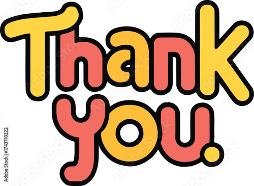 Thank you message in colorful bubble letters isolated on white background