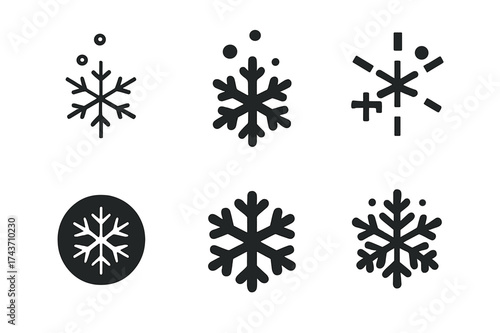 Snowflake Logo Variations. Falling Snow. Set Logo of Falling Snow: snowflake. harmonious logo variations of the same emblematic concept, each with different
