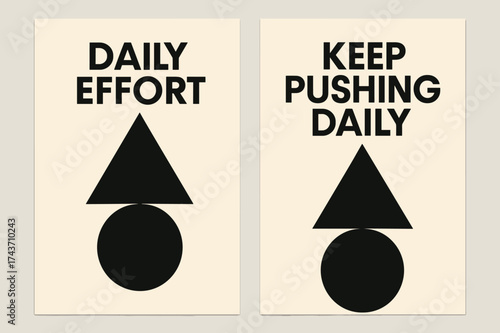 Bauhaus Wisdom Banners. Wisdom. Two vertical A6 banners with safe margins, centered composition, no elements touching edges, bauhaus style, black and cream,