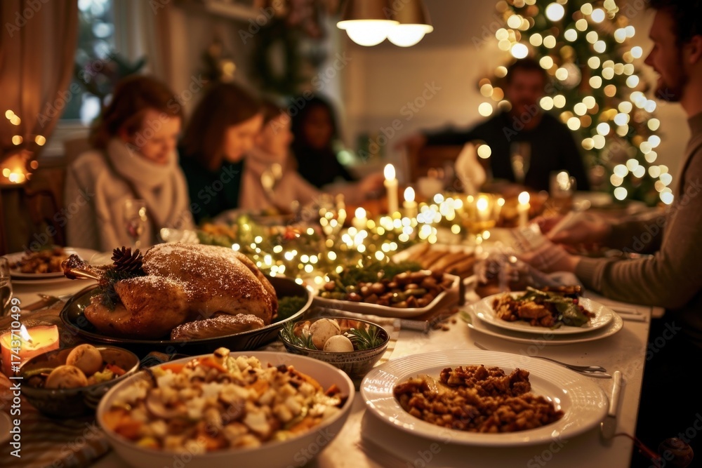 Fototapeta premium Christmas dinner table meal supper.