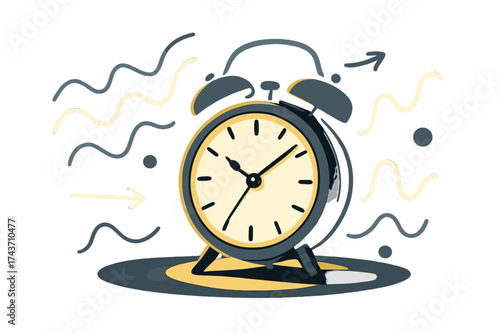 Glowing Clock Serenity. Clock in solitude. Glowing antique clock in a quiet room, abstract floating sound waves and light streaks emphasizing rhythmic ticking