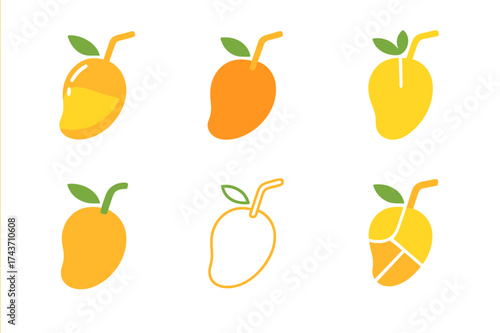 Tropical Drink Logos. Tropical Drinks. Set Logo of Tropical Drinks: mango. harmonious logo variations of the same emblematic concept, each with different