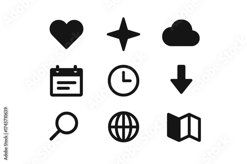 Uniform Icon Set. Equal spacing between icons and equal margins on the edges. Uniform icon size across the set