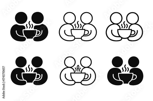 Friendship Logo Variations. Friendship and self-expression. Set Logo of Friendship and self-expression: Shared cup of coffee (conversation). harmonious logo