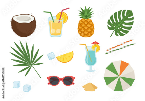 Tropical Summer Vibes Vibrant Coconut, Pineapple & Beach Elements