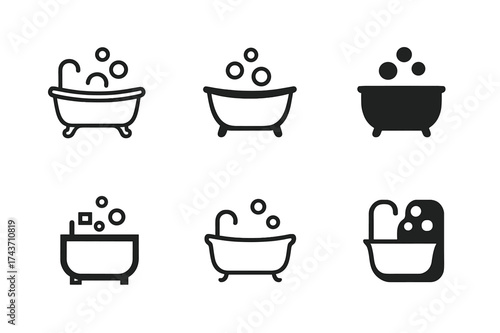 Relaxing Bathtub Logos. Planning a relaxing evening routine to unwind. Set Logo of Planning a relaxing evening routine to unwind: Bathtub with bubbles.