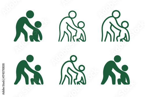 Productivity Support Logos. Assisting with tasks. Set Logo of Productivity: person offering support icon. harmonious logo variations of the same emblematic