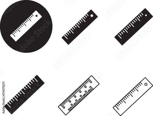 Black rulers in varying orientations perfect for design on transparent background silhouette