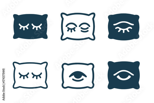 Weary Eyes Logos. Tired, Weary Eyes. Set Logo of Tired, Weary Eyes: pillow. harmonious logo variations of the same emblematic concept, each with different