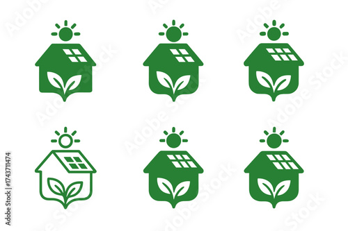 Eco-Friendly Logo Variations. Sustainable living and eco-friendly products. Set Logo of Sustainable living and eco-friendly products: Solar panel home kit.