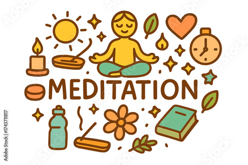 Meditation Doodle Art. Meditation. Hand-drawn doodle illustration of Meditation. Lotus pose figure, meditation