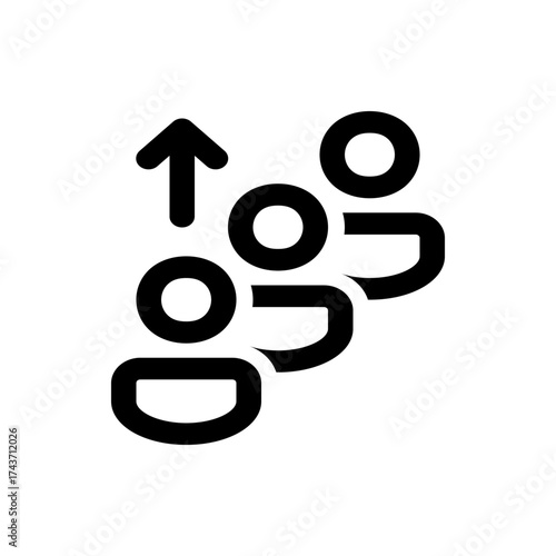 Upward trend shown by an arrow pointing upwards next to a group of stylized people icons in black outline