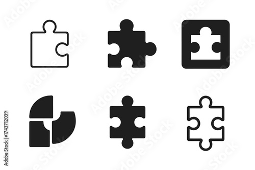 Emblematic Puzzle Logos. Mastering new skills and hobbies. Set Logo of Mastering new skills and hobbies: Puzzle piece. harmonious logo variations of the same