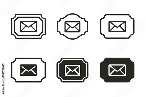 Logo Sticker Set. Address label. Set Logo of mailing sticker: adhesive sticker form with bordered frame. harmonious logo variations of the same emblematic