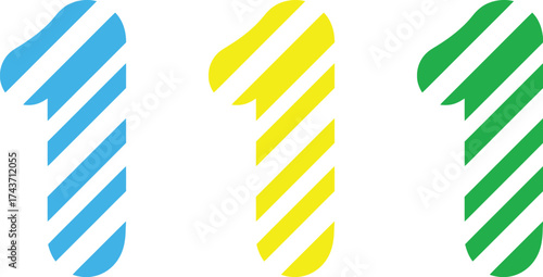 Striped number one vector illustration graphic design asset
