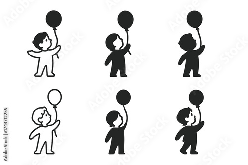 Emotional Logo Variations. Child's wonder. Set Logo of Emotion: child with balloon icon. harmonious logo variations of the same emblematic concept, each with