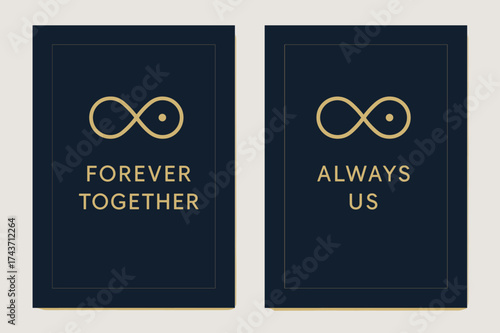 Eternity Banners. Eternity. Two vertical A6 banners with safe margins, centered composition, no elements touching edges, modern minimal, navy and gold,