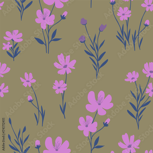 Seamless floral pattern with  wildflowers and leaves. Perfect for fabric, wallpaper, wrapping paper, and modern decor.