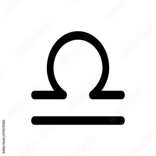 Illustration of a libra zodiac sign featuring a stylized balance scale in solid black on a white backdrop